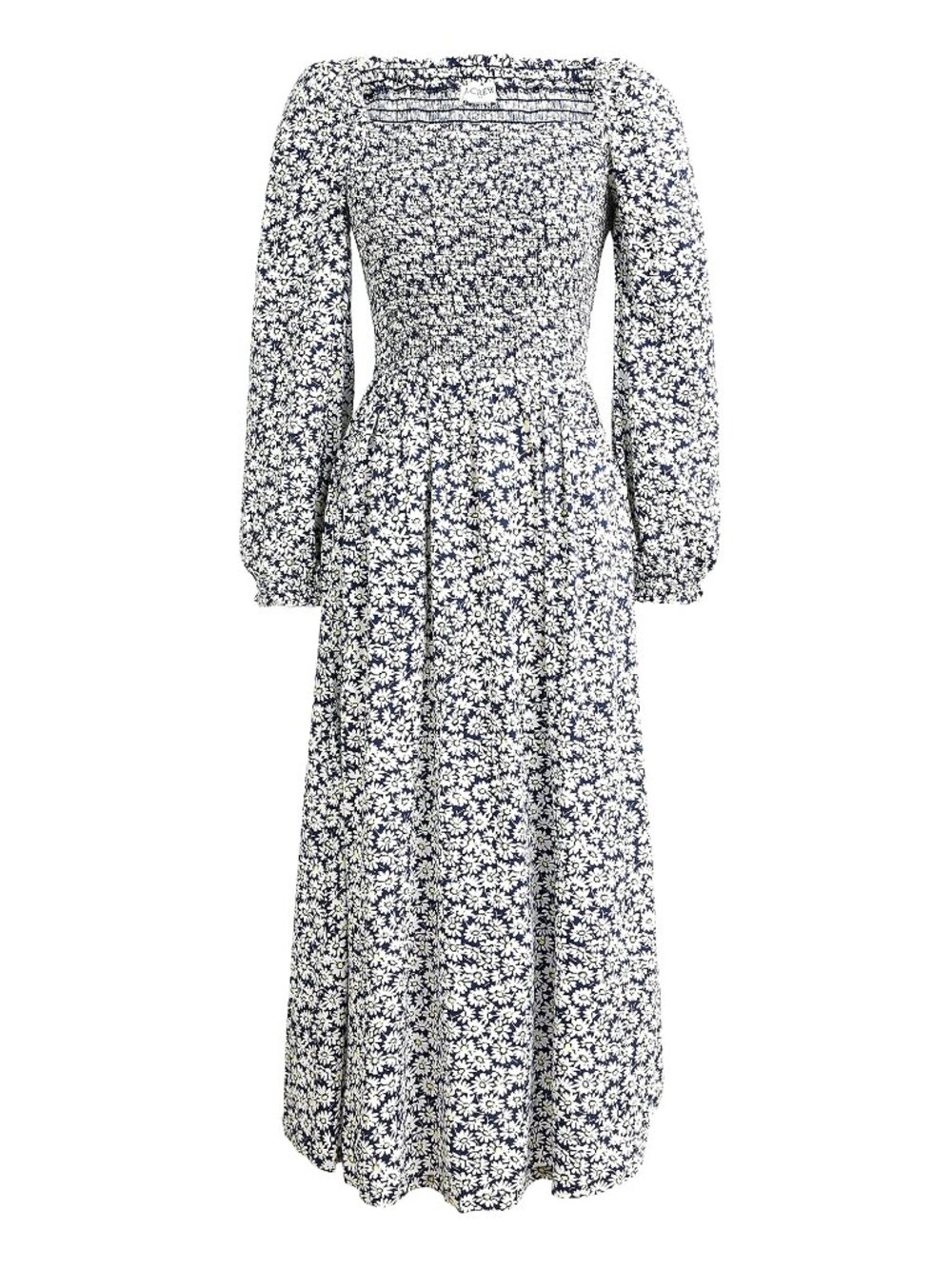 EUC J.Crew Floral Viscose Midi Nap Dress White Navy Medium